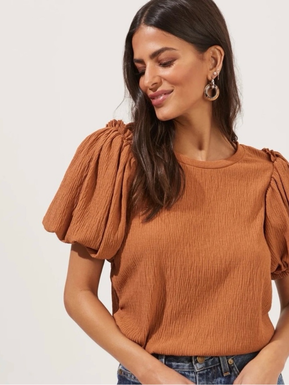 ASTR the label Rust Orange Bubble Sleeve Top, Size Small